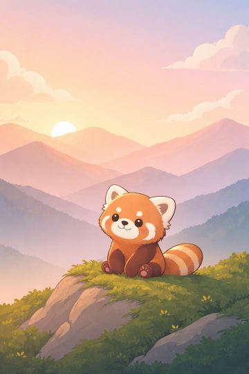 Minimal Red Panda Mountain Sunrise Wallpaper