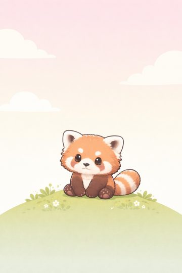 Minimal Red Panda Sitting on a Soft Hill Wallpaper
