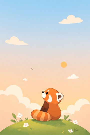 Minimal Red Panda Watching Sunset Wallpaper