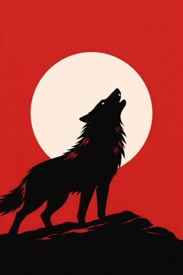 Minimal Wolf Silhouette with Red Sun Wallpaper