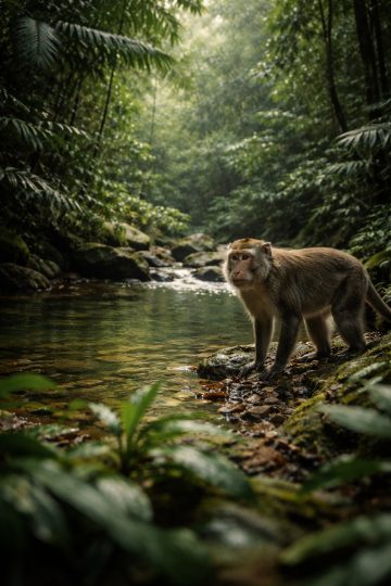 Monkey Riverbank Jungle Depth Wallpaper