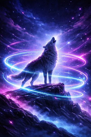 Neon Cosmic Wolf Howling Wallpaper
