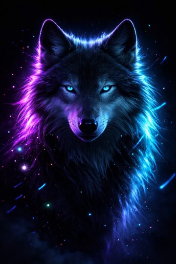 Neon Wolf Cosmic Portrait Wallpaper