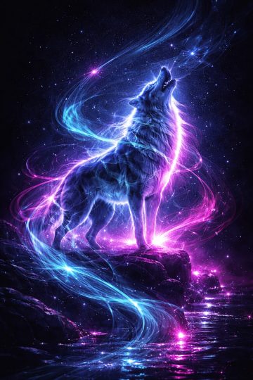 Neon Wolf Howling with Energy Spiral Wallpaper