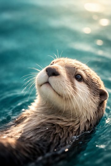 Otter Close-Up Face with Sunlight and Water Bokeh Wallpaper