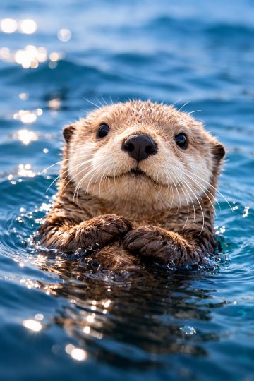 Otter Close-Up Face with Water Sparkles on Sunny Day Wallpaper