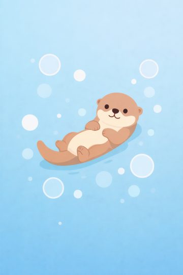 Otter Floating with Bubbles Minimal Blue Background Wallpaper