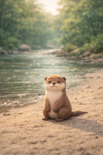 Cartoon Otter Standing by River Shore Wallpaper