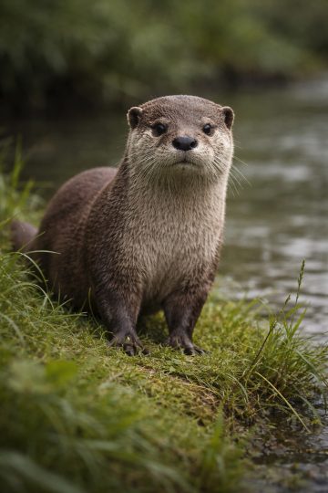 Otter Standing by Riverbank in Soft Light Wallpaper