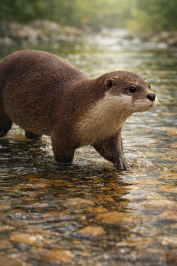 Otter Standing in Shallow River Water Wallpaper