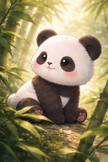 Baby Panda Close Portrait in Soft Bamboo Forest Light Wallpaper