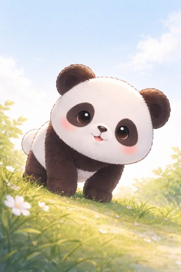 Baby Panda Close Portrait in Sunny Meadow Wallpaper