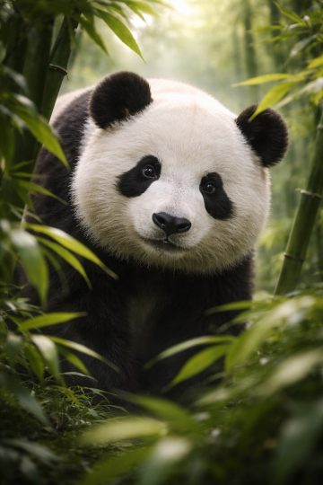 Panda Close Up Among Bamboo Leaves Wallpaper