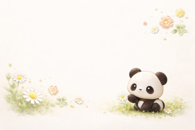 Minimal Panda with Wide Empty Floral Space Wallpaper