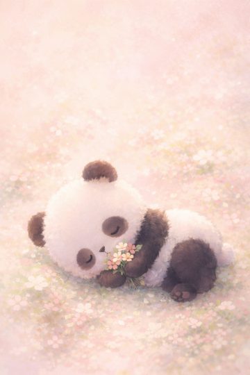 Sleeping Panda Hugging Flower Bouquet Wallpaper