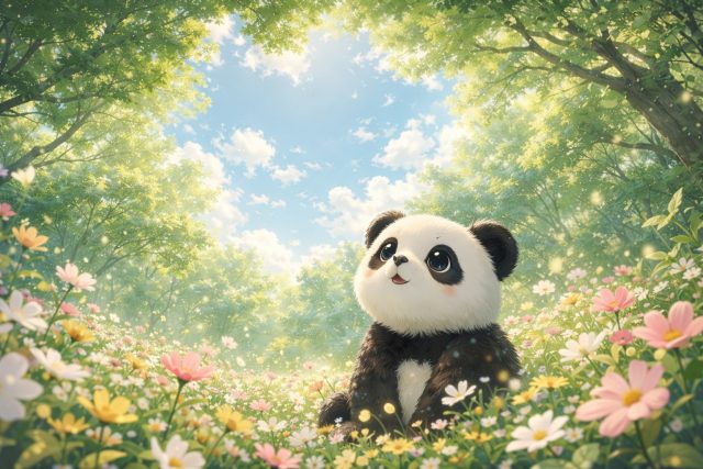 Panda Under Tree Canopy Sky Window Wallpaper