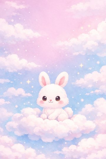 Pastel Bunny Sitting on Clouds