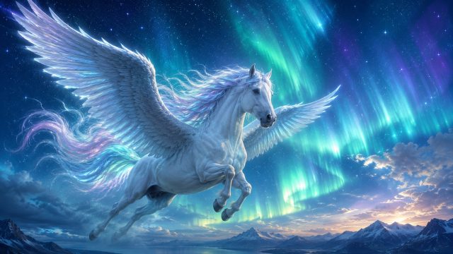 Pegasus Flying Beneath the Aurora Dream Sky Wallpaper