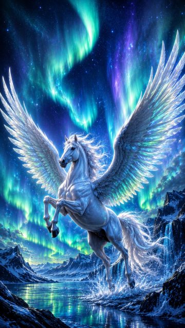 Pegasus Aurora Night with Glowing Wings Wallpaper