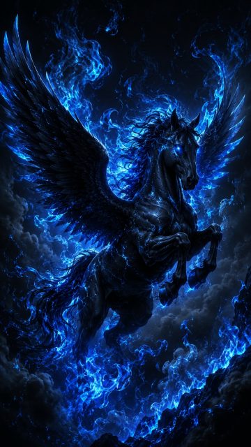 Black Flame Pegasus in a Cosmic Night Wallpaper