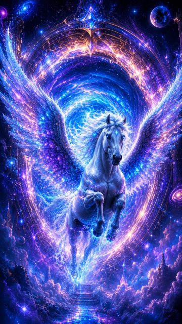 Pegasus Emerging from a Celestial Portal Wallpaper
