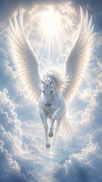 Celestial White Pegasus in Heavenly Light Wallpaper