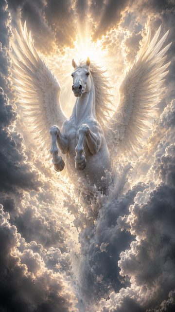 Pegasus Rising Through Heavenly Cloud Break Wallpaper