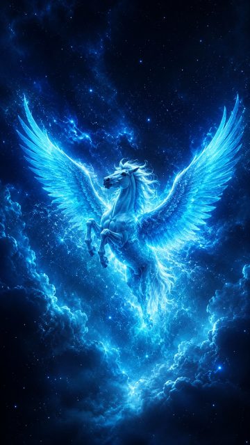 Cosmic Pegasus Ascension with Starlit Wings Wallpaper