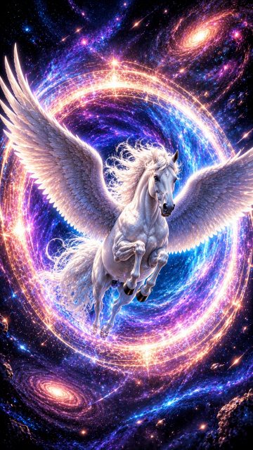 Pegasus Flying Through a Nebula Portal Wallpaper