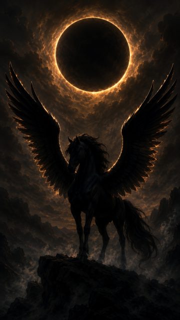 Dark Eclipse Pegasus Beneath the Shadowed Sky Wallpaper