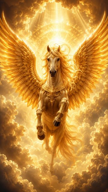 Divine Golden Pegasus in Heavenly Glow Wallpaper