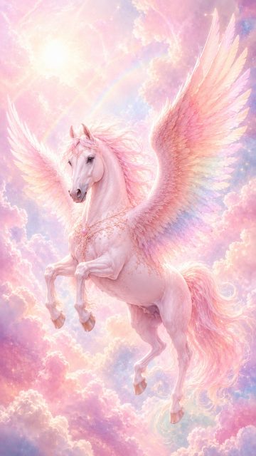Dreamy Pink Pegasus Above the Cloudscape Wallpaper