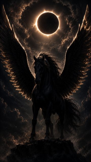 Eclipse Rimlight Pegasus in Celestial Shadow Wallpaper