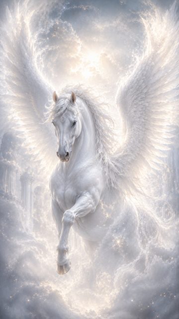 Ethereal Mist Pegasus Among Heavenly Clouds Wallpaper