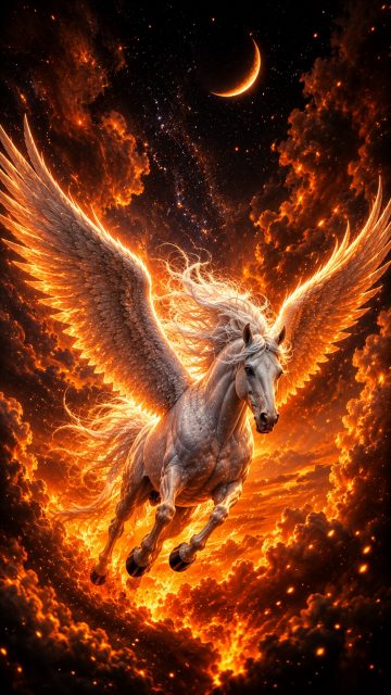 Fire Sky Pegasus with Burning Wings Wallpaper