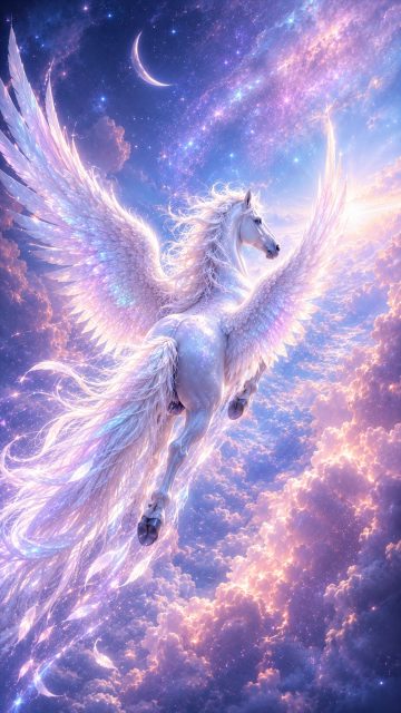 Pegasus Flying Away Through the Pastel Cosmos Wallpaper