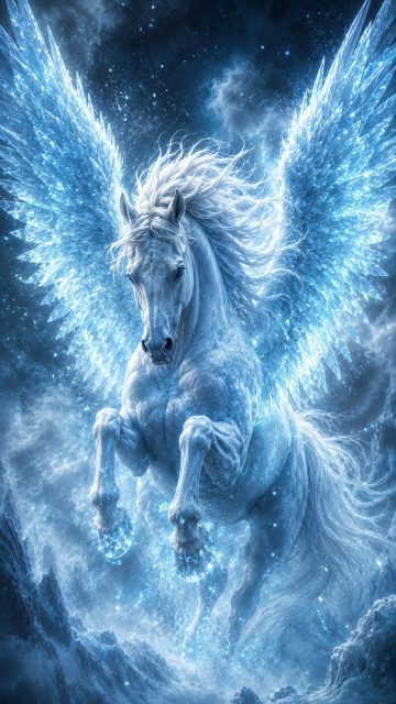 Frost Pegasus in an Icy Celestial Sky Wallpaper