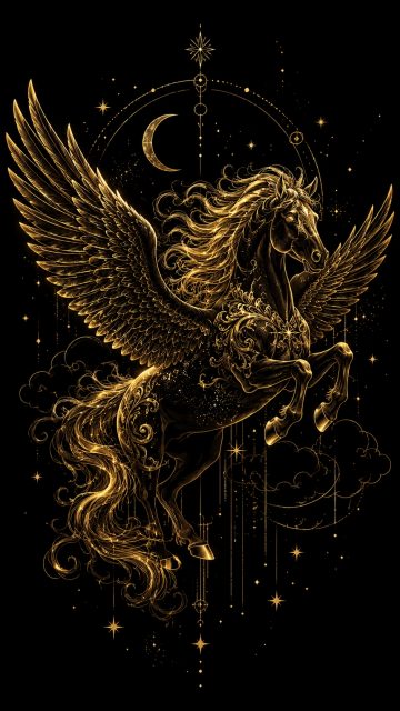 Gold Line Art Pegasus Celestial Design Wallpaper