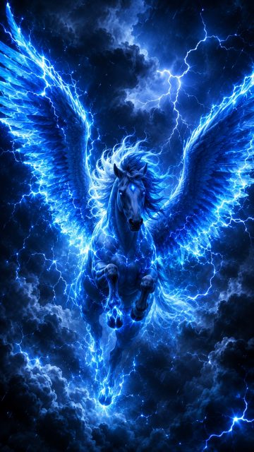 Lightning Storm Pegasus Beneath the Electric Sky Wallpaper