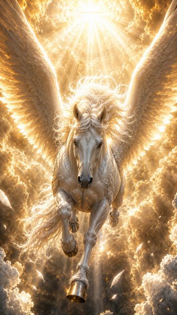 Low-Angle Divine Pegasus in Radiant Light Wallpaper