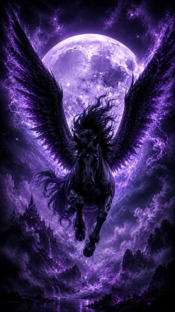 Mystic Pegasus Moon in Purple Shadow Wallpaper