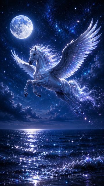 Pegasus Flying Above the Celestial Ocean Wallpaper