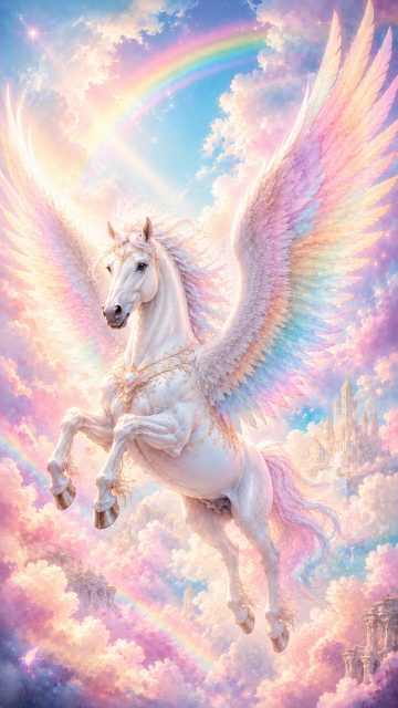 Pegasus Rainbow Sky with Dreamlike Clouds Wallpaper