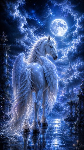 Rear Three-Quarter Pegasus Beneath Moonlight Wallpaper