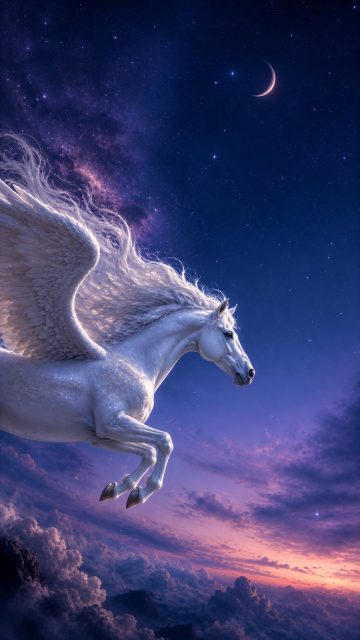 Pegasus Side Glide Across the Twilight Sky Wallpaper