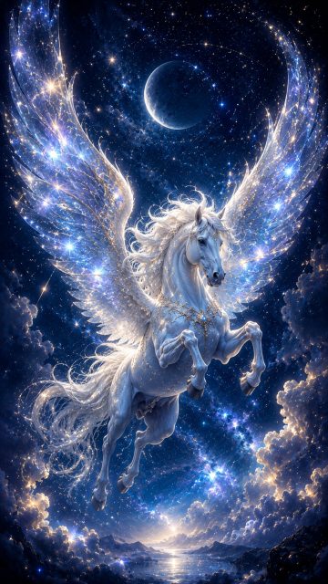 Pegasus Starlight Wings Beneath the Cosmic Night Wallpaper