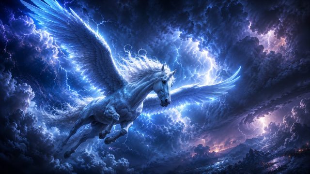 Pegasus Storm Flight Across Cosmic Lightning Wallpaper