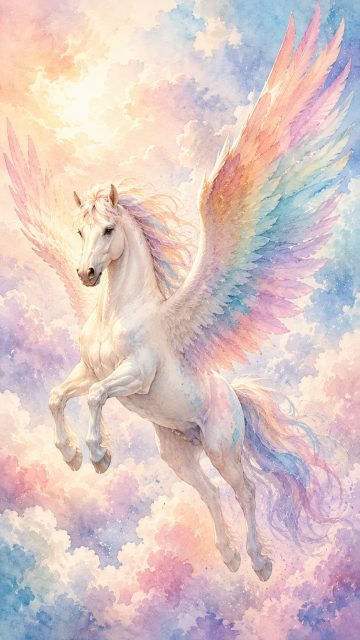 Watercolor Pegasus Sky with Pastel Clouds Wallpaper