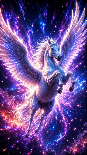 Pegasus Wing Explosion with Cosmic Energy Wallpaper