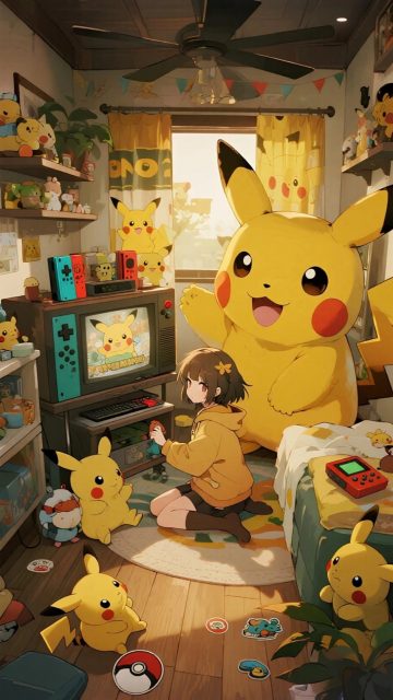 Pikachu Cozy Room Companions Wallpaper